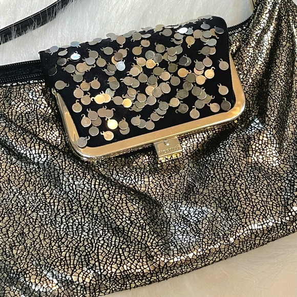 Fiorelli black and gold, small, crossbody bag with gold sequins and coin purse - Picture 3 of 8
